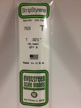 Evergreen 769 T Section, .321", 8.1 mm, 2 Pieces