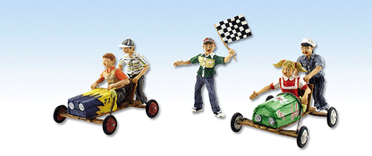 Woodland Scenics 1952 HO, Downhill Derby, Go Cart, 3 Pieces