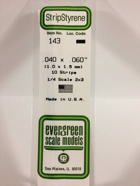 Evergreen 143 Strips, .040" x .060", 1.0 x 1.5 mm, 10 Pieces