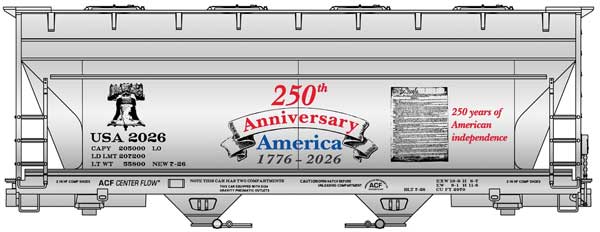 Accurail 22026 HO, ACF 2-Bay Covered Hopper, United States of America, 250th Anniversary, 1776-2026 - House of Trains