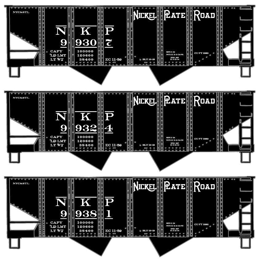 Accurail 8118 HO, USRA 55 - Ton Twin Hoppers, 3 - Car Set, Nickel Plate, NKP - House of Trains