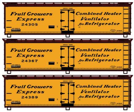 Accurail 81611 HO, 40' Wood Reefer Car, Fruit Growers Express, Single Car from 3 - pack - House of Trains