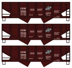 Accurail 8174 HO, Panel - Side Twin Hopper Car, 3 - pack, CNW - House of Trains