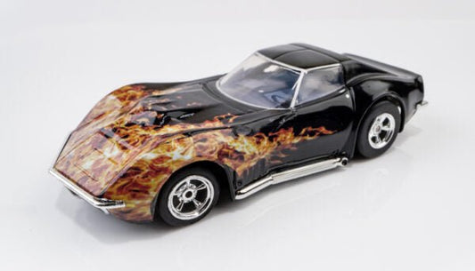 AFX 22051 HO, MegaG+, Collector Series Clear, 1968 Corvette 427, Black with Flames - House of Trains