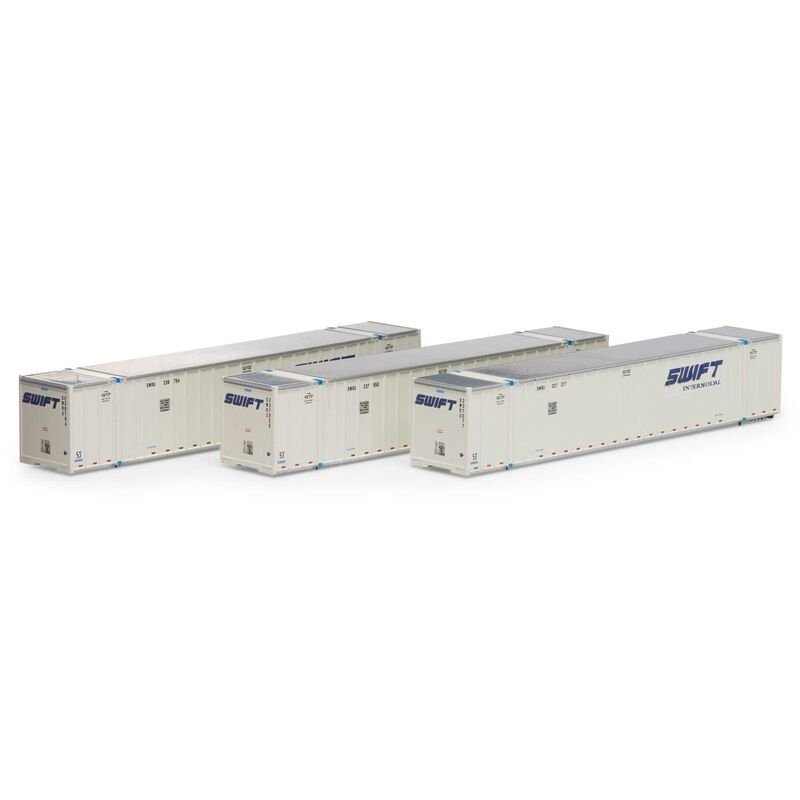 Athearn 17307 N, 53' Stoughton Container, 3 - Pack, Swift Intermodal, SWRU, 237077, 238794, 237956 - House of Trains