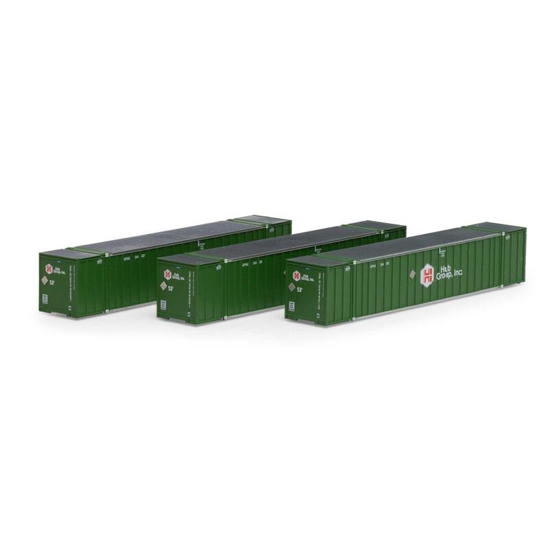 Athearn 17308 N, 53' Stoughton Container, 3 - Pack, HUB Group, UPHU, 244215, 244201, 244207 - House of Trains