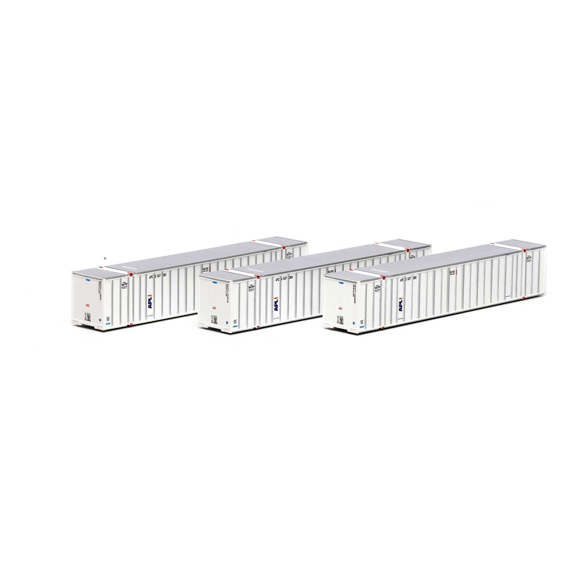Athearn 17653 N, 53' Stoughton Container, 3 - Pack, APCU - House of Trains