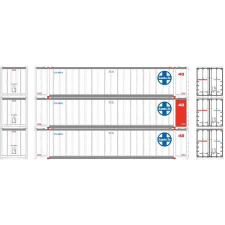 Athearn 17678 N, 48' Container, Santa Fe, SFTU, 3 Pack - House of Trains
