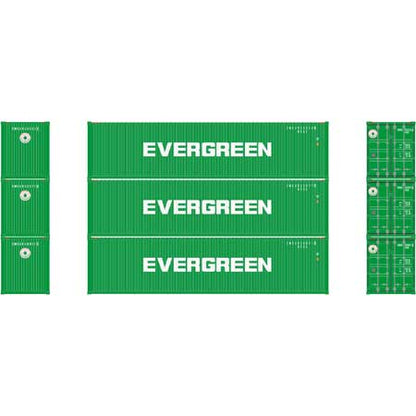 Athearn 17718 N, 40' High Cube Container, Evergreen, EMCU, 3 Pack - House of Trains