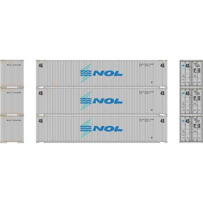 Athearn 17893 N, 45' Container, 3 - Pack, Primed for Grime, NOL, NOLU - House of Trains