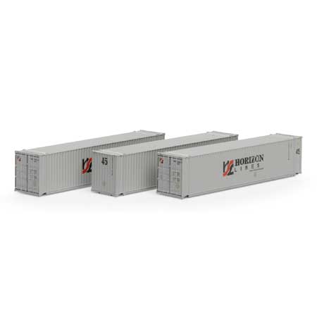 Athearn 17900 N, 45' Container, 3 - Pack, Primed for Grime, Horizon Lines, HRZU - House of Trains