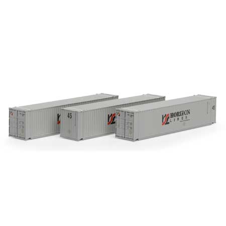 Athearn 17901 N, 45' Container, 3 - Pack, Primed for Grime, Horizon Lines, HRZU - House of Trains