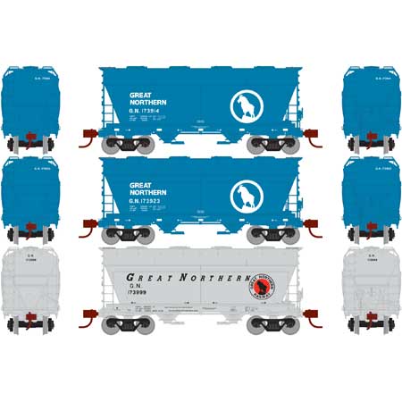 Athearn 23441 N, ACF 2970 2 - Bay Centerflow, 3 - Pack, Great Northern - House of Trains