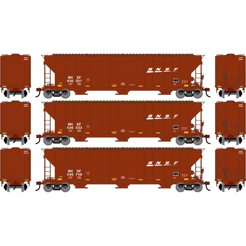 Athearn 2484 HO, FMC 4700 Covered Hopper, 3-pack, BNSF - House of Trains