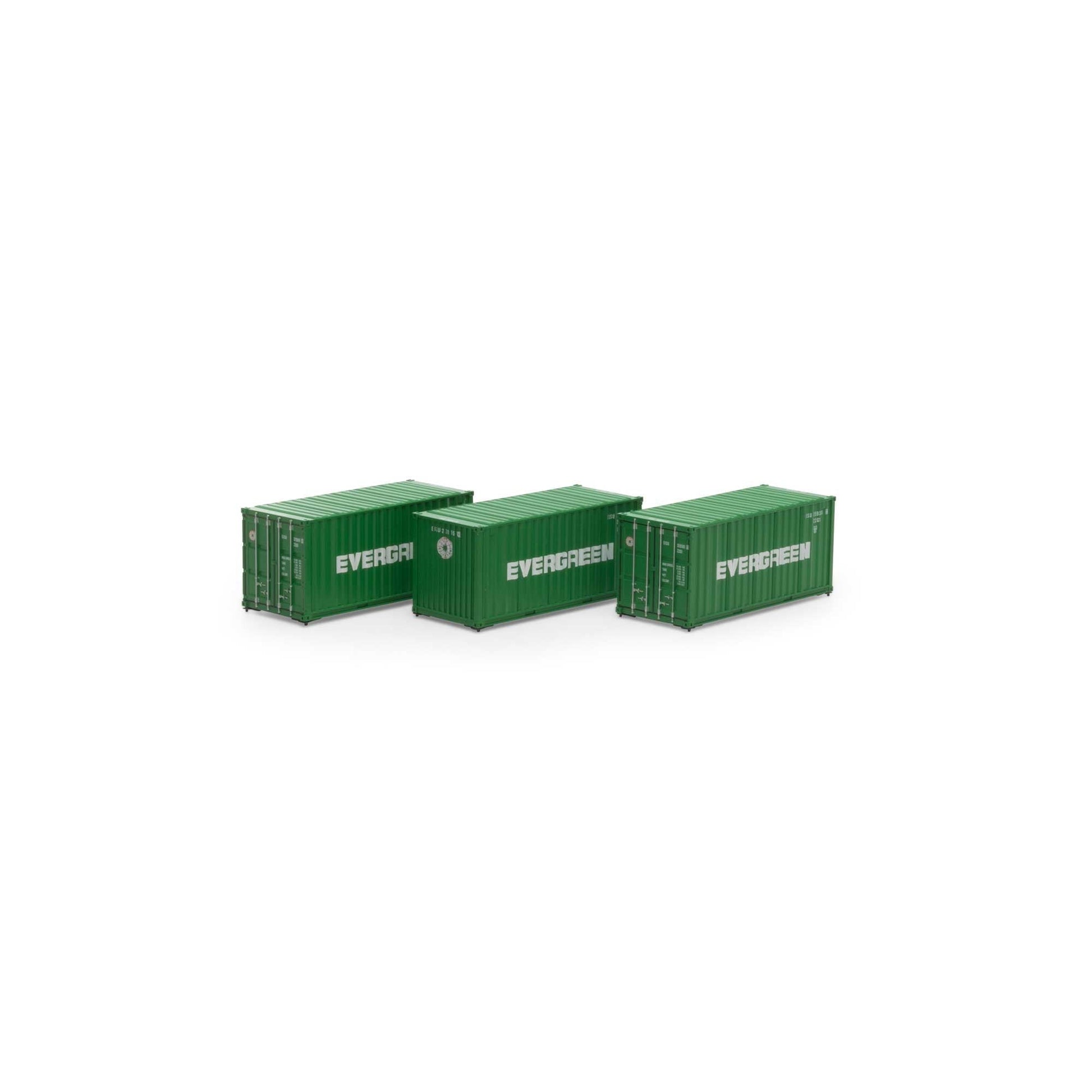 Athearn 27785 HO, 20' Corrugated Container, 3 Pack, Evergreen, EISU, 375951, 201151, 359361 - House of Trains