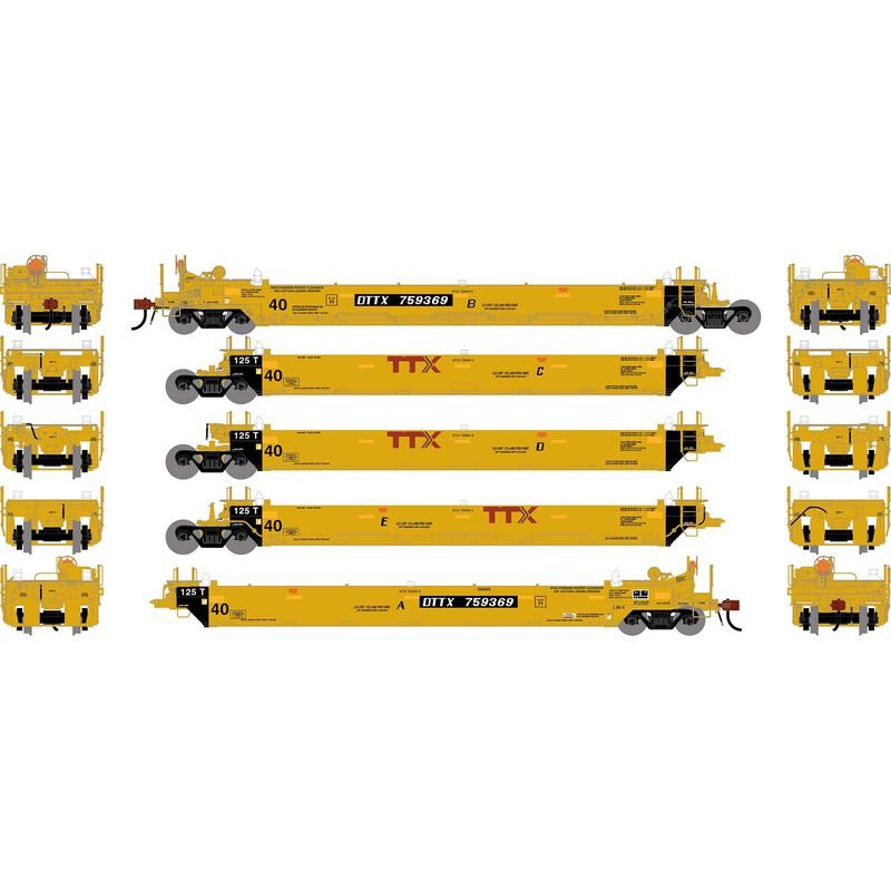 Athearn 3007 HO, MAXI I Well Car Late, 5-unit set, DTTX 759369 - House of Trains