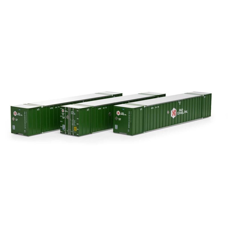 Athearn 40125 HO, 53' Stoughton Container, 3 - Pack, HUB Group, UPHU, 244212, 244288, 244773 - House of Trains