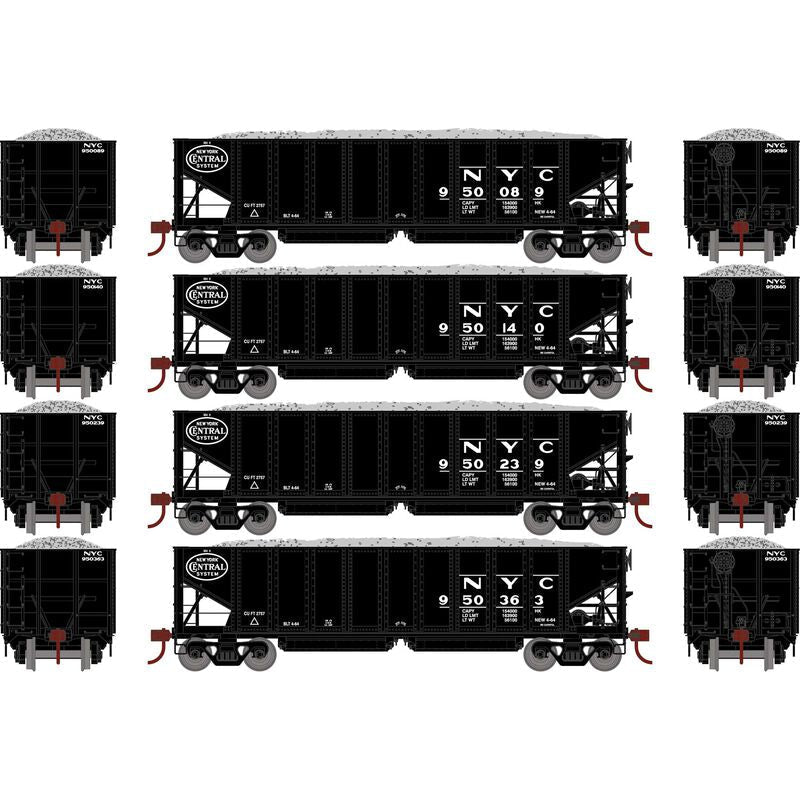 Athearn 7643 HO, 40' Outside Braced Ballast Hopper, 4 - Pack, NYC - House of Trains