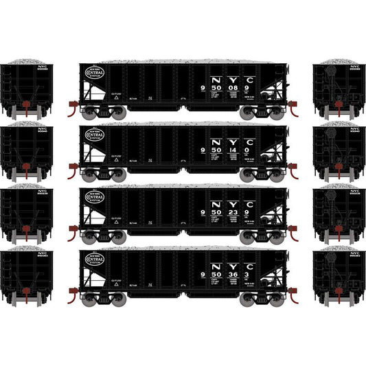 Athearn 7643 HO, 40' Outside Braced Ballast Hopper, 4 - Pack, NYC - House of Trains