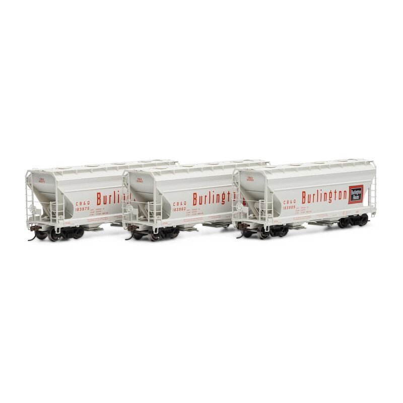 Athearn 81064 HO, ACF 2970 2 - Bay Covered Hopper, 3 - Pack, Chicago, Burlington and Quincy - House of Trains