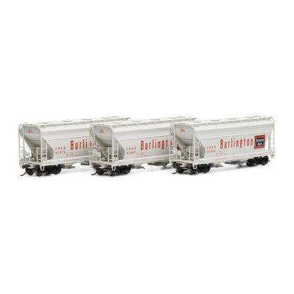 Athearn 81064 HO, ACF 2970 2 - Bay Covered Hopper, 3 - Pack, Chicago, Burlington and Quincy - House of Trains