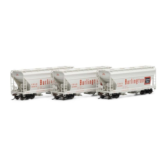 Athearn 81064 HO, ACF 2970 2 - Bay Covered Hopper, 3 - Pack, Chicago, Burlington and Quincy - House of Trains