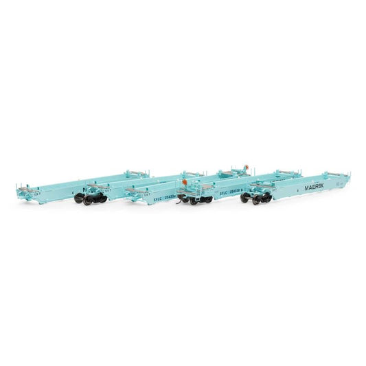 Athearn 98921 HO, Maxi I 5-Unit Well Car, Primed for Grime, Santa Fe, Ex-Maersk, SFLC, 254338 - House of Trains