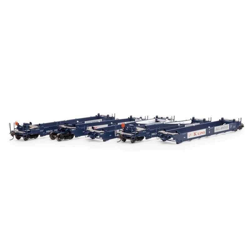 Athearn 98926 HO, Maxi I 5 - Unit Well Car, Early, K Line, Rail Bridge, RBCX, 1002 - House of Trains