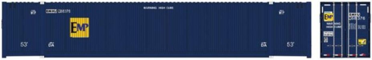 Atlas 20 006 677 HO Jindo 53' Corrugated Container, 3 - Pack, ex - FEC blue and yellow, EMP - House of Trains