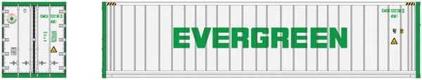 Atlas 50 005 999 N, 40' Refrigerated Container, Evergreen, EMCU, Set 2, 3 Pieces - House of Trains