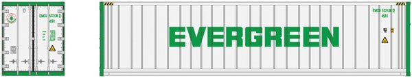 Atlas 50 005 999 N, 40' Refrigerated Container, Evergreen, EMCU, Set 2, 3 Pieces - House of Trains