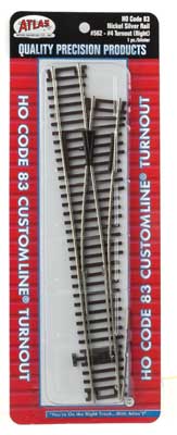 Atlas 562 HO, Code 83, 4, Custom Right Hand Turnout - House of Trains