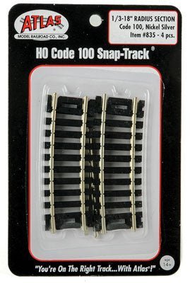 Atlas 835 HO, Code 100, 18" Radius Curve 1/3 Section, 10 Degree, 4 Pieces - House of Trains