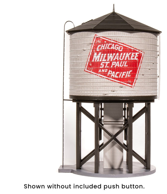 Broadway Limited 7919 HO. Operating Water Tower, Sound, Motorized Spout, Weathered White, MILW - House of Trains