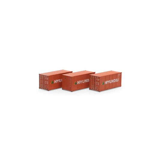 Athearn 27784 HO, 20' Corrugated Container, 3 Pack, Hyundai, HDMU