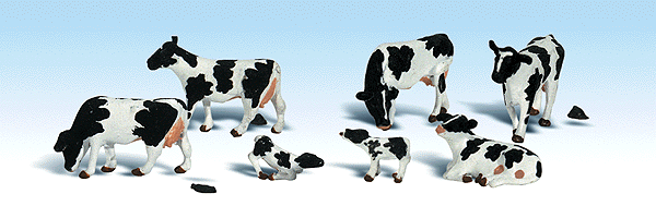 Woodland Scenics 1863 HO, Holstein Cows, 7 Cows, 4 Pies