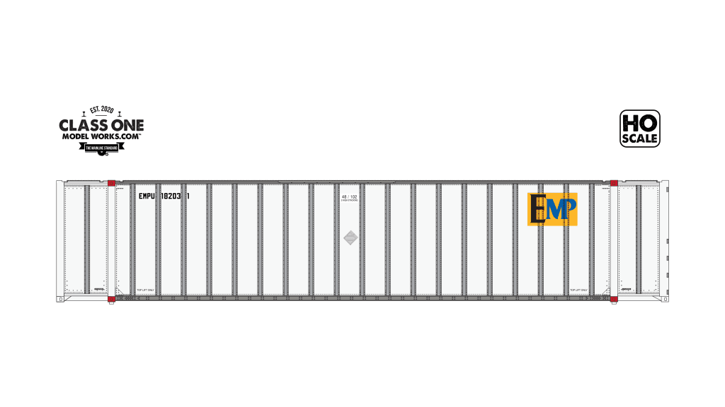 Class One Model Works CT00508 HO, Hyundai 48' Exterior Post Container, EMP, EMPU, 254118 - House of Trains