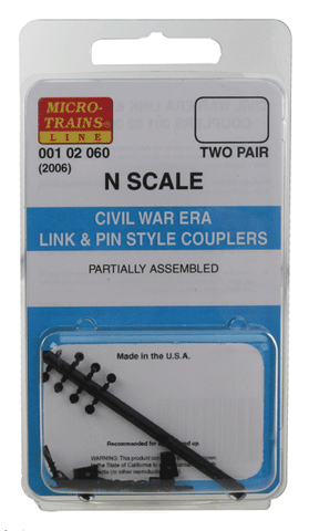 Micro-Trains Line 001 02 060 (2006) N Partially Assembled, Civil War Era, Link and Pin Style Couplers, 2 Pair