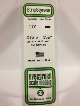 Evergreen 117 Strips, .015" x .156" (0.4 x 4.0 mm) (10 Pieces) - House of Trains