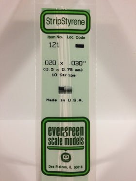 Evergreen 121 Strips, .020" x .030", 0.5 x 0.75 mm, 10 Pieces - House of Trains