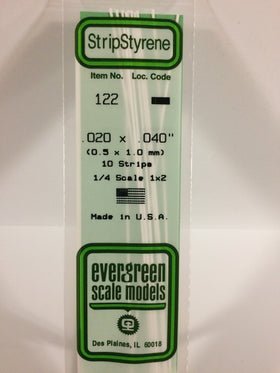 Evergreen 122 Strips, .020" x .040", 0.5 x 1.0 mm, 10 Pieces - House of Trains