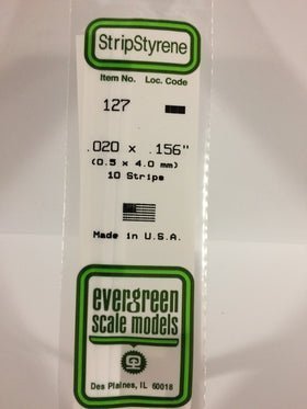 Evergreen 127 Strips, .020" x .156", 0.5 x 4.0 mm, 10 Pieces - House of Trains