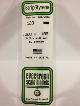 Evergreen 128 Strips, .020" x .188", 0.5 x 4.8 mm, 10 Pieces - House of Trains