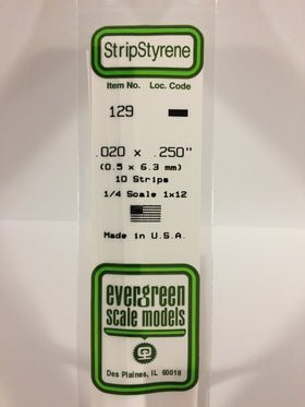 Evergreen 129 Strips, .020" x .250", 0.5 x 6.3 mm, 10 Pieces - House of Trains