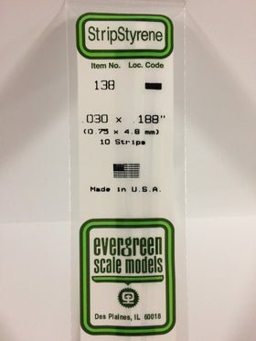 Evergreen 138 Strips, .030" x .188" (0.75 mm x 4.9 mm) (10 Pieces) - House of Trains