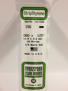 Evergreen 156 Strips, .060" x .125", 1.5 x 3.2 mm, 10 Pieces - House of Trains
