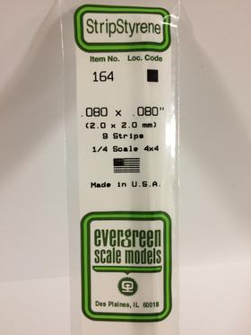 Evergreen 164 Strips, .080" x .080" (2.0 x 2.0 mm) (9 Pieces) - House of Trains