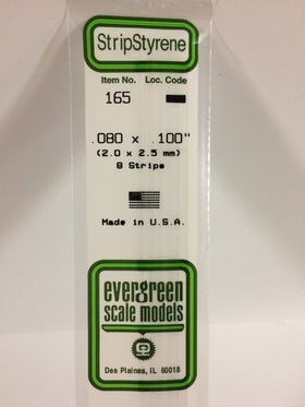 Evergreen 165 Strips, .080" x .100", 2.0 x 2.5 mm, 8 Pieces - House of Trains