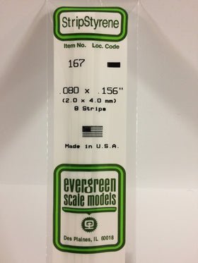 Evergreen 167 Strips, .080" x .156", 2.0 x 4.0 mm, 8 Pieces - House of Trains