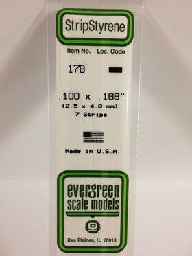 Evergreen 178 Strips, .100" x .188", 2.5 x 4.8 mm, 7 Pieces - House of Trains